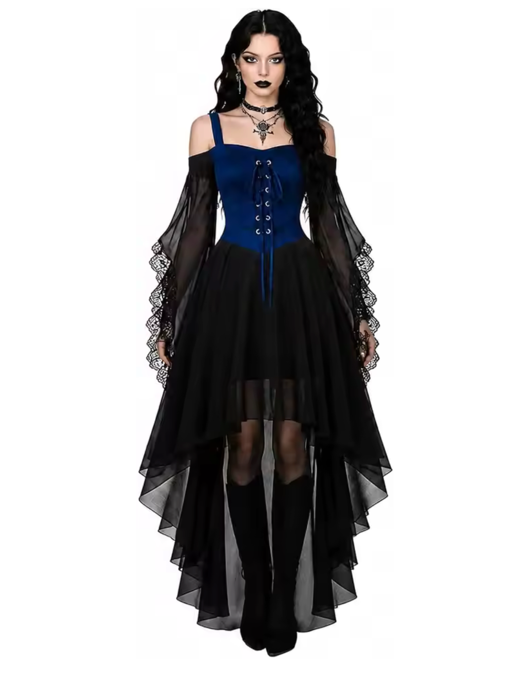 Witch Dress with Butterfly Sleeves and Mesh Fabric, Medieval Gothic Design