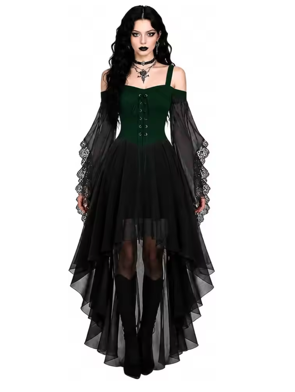 Witch Dress with Butterfly Sleeves and Mesh Fabric, Medieval Gothic Design