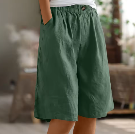 Women's Mid-Thigh Shorts with Elastic Waistband and Breathable Fabric, Relaxed Fit