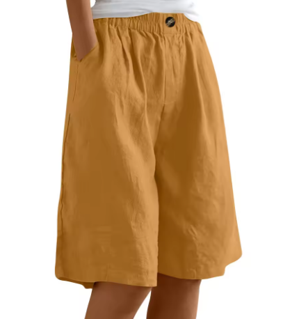 Women's Mid-Thigh Shorts with Elastic Waistband and Breathable Fabric, Relaxed Fit