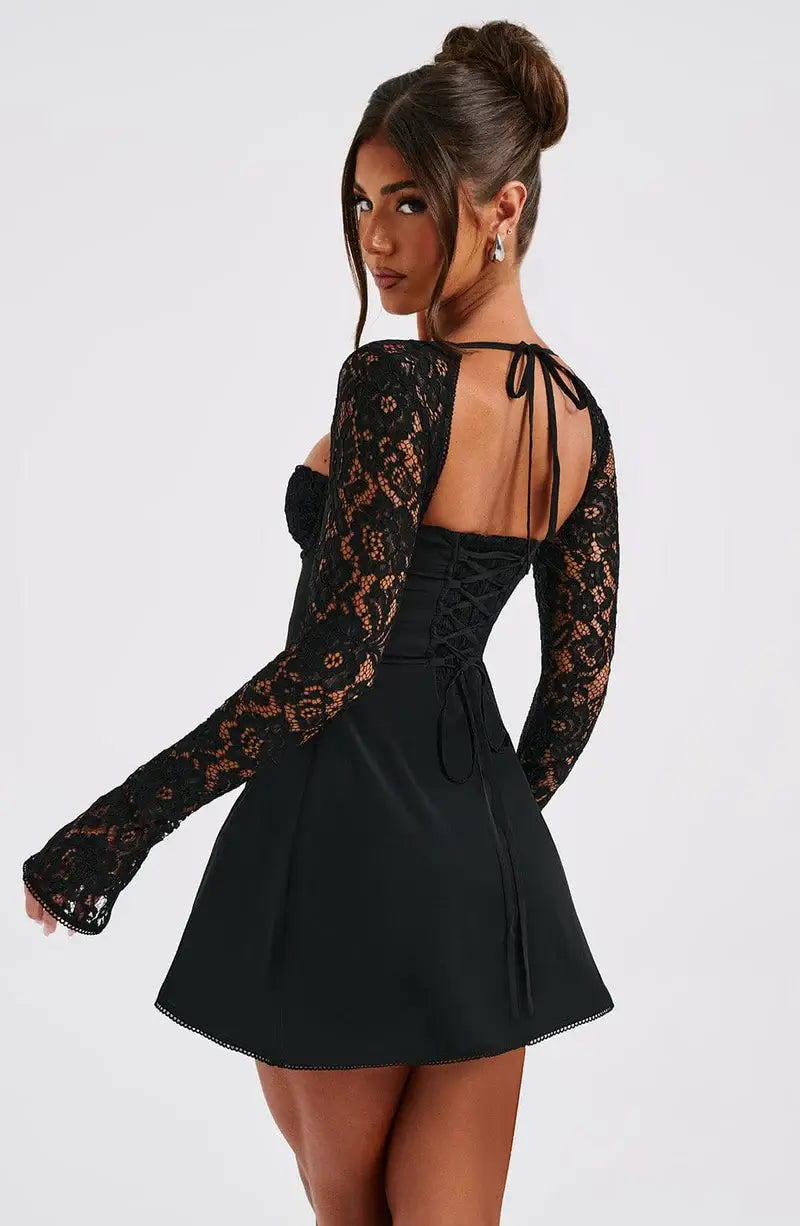 Tasha | Women's Lace Sleeve Bodycon Mini Dress - Image 4