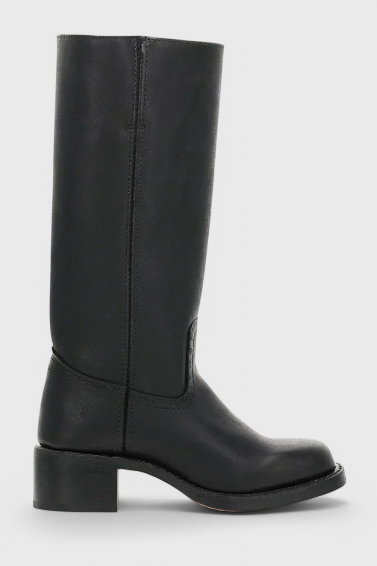 Women's Knee-High Leather Boots with Cushioned Insole and Stacked Heel, Pull-On Fit