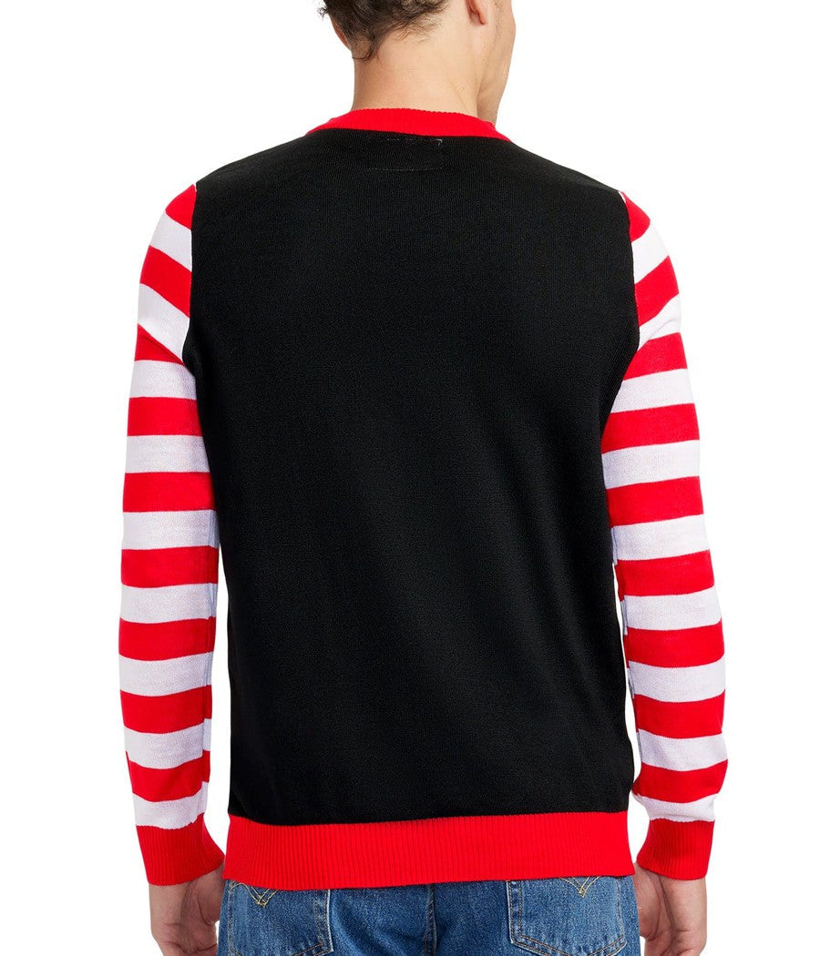 Men's Light Up Christmas Sweater with Battery Powered Tree Design and Candy Cane Stripes