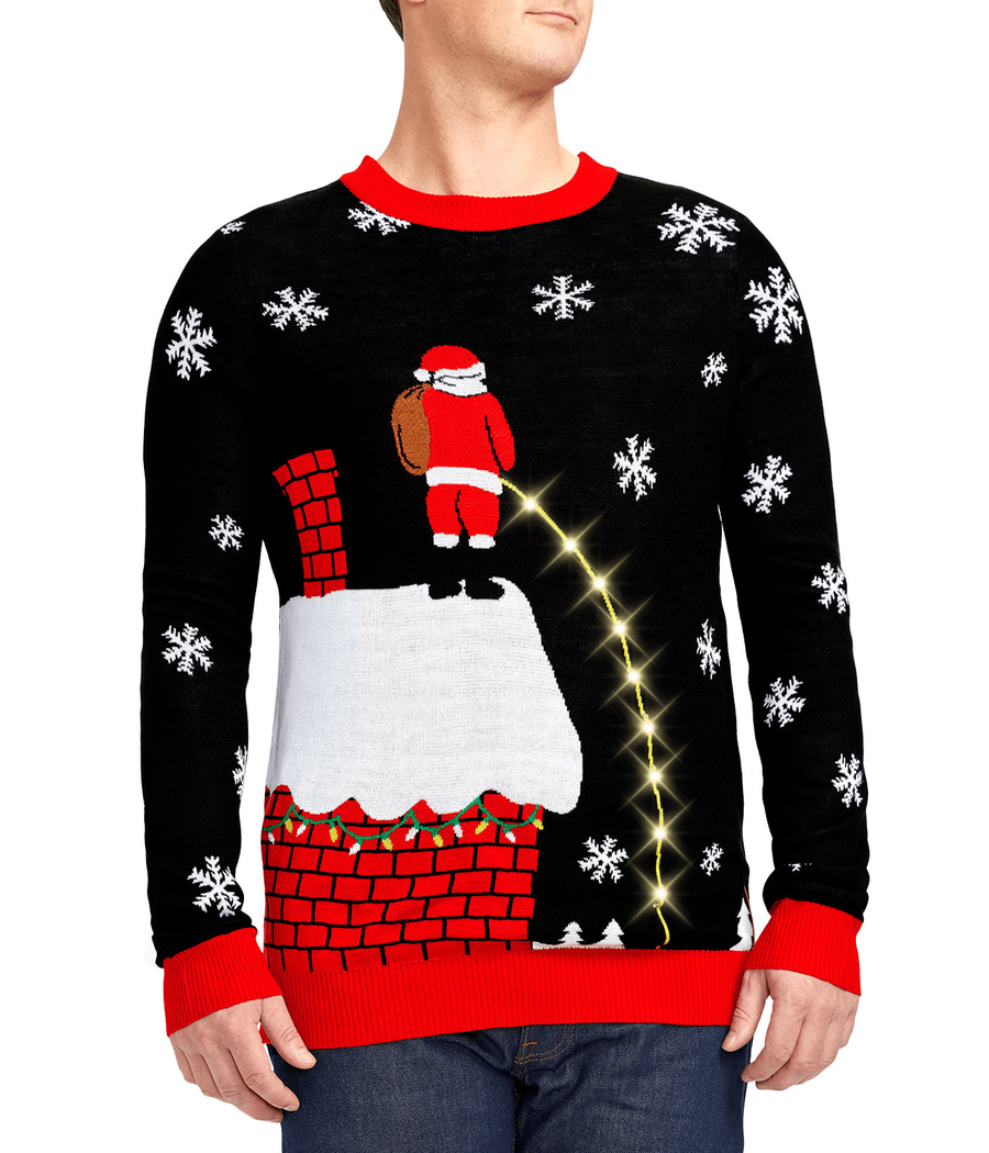 Men's Light Up Holiday Sweater with Rooftop Graphic and Battery Pack
