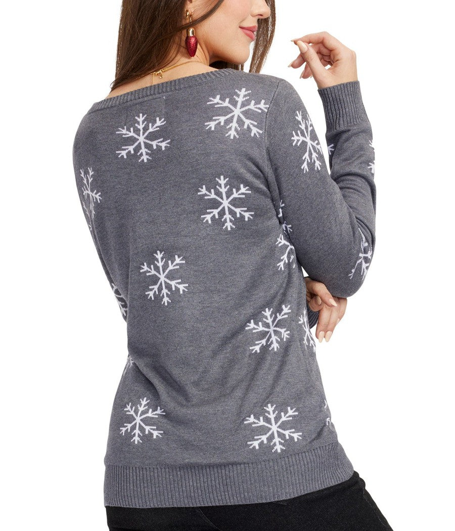 Sequin Snowman Pullover Sweater with Snowflake Sleeve Details