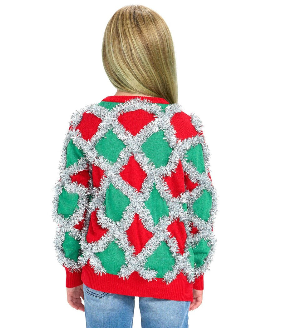 Girls Tinsel Pullover Sweater with Metallic Woven Details and Ribbed Cuffs