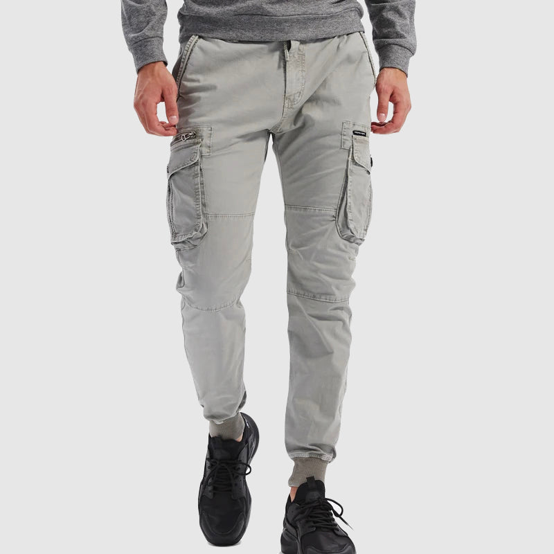Men's Cargo Jogger Pants with Elastic Waistband and Cuffed Ankles, Multiple Cargo Pockets