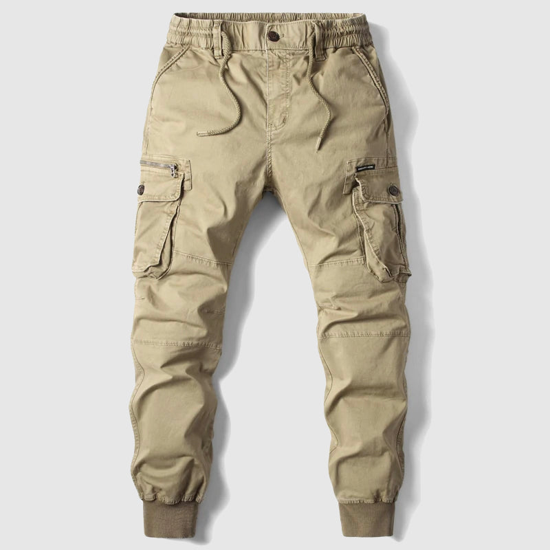 Men's Cargo Jogger Pants with Elastic Waistband and Cuffed Ankles, Multiple Cargo Pockets