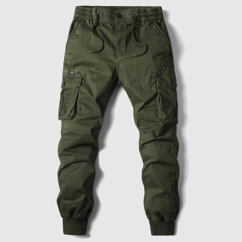 Men's Cargo Jogger Pants with Elastic Waistband and Cuffed Ankles, Multiple Cargo Pockets