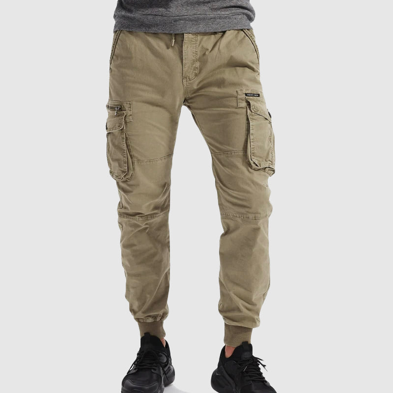 Men's Cargo Jogger Pants with Elastic Waistband and Cuffed Ankles, Multiple Cargo Pockets