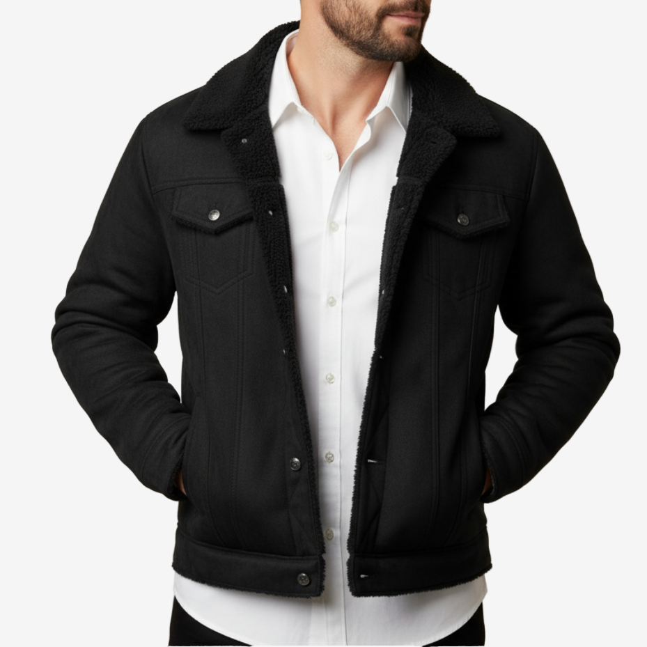 The Quebec Fleece Lined Suede Leather Jacket for Men-Men Winter Coats & Jackets