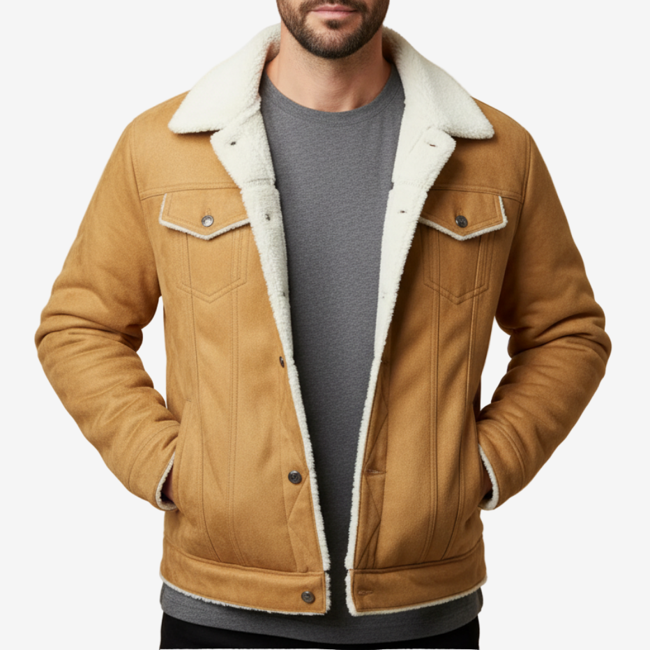 The Quebec Fleece Lined Suede Leather Jacket for Men-Men Winter Coats & Jackets