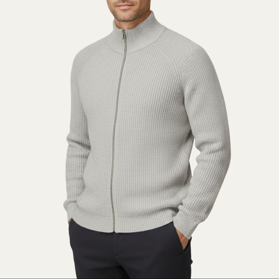 The Richmond Men’s Elegant Merino Wool Zip Up Cardigan-Cardigan