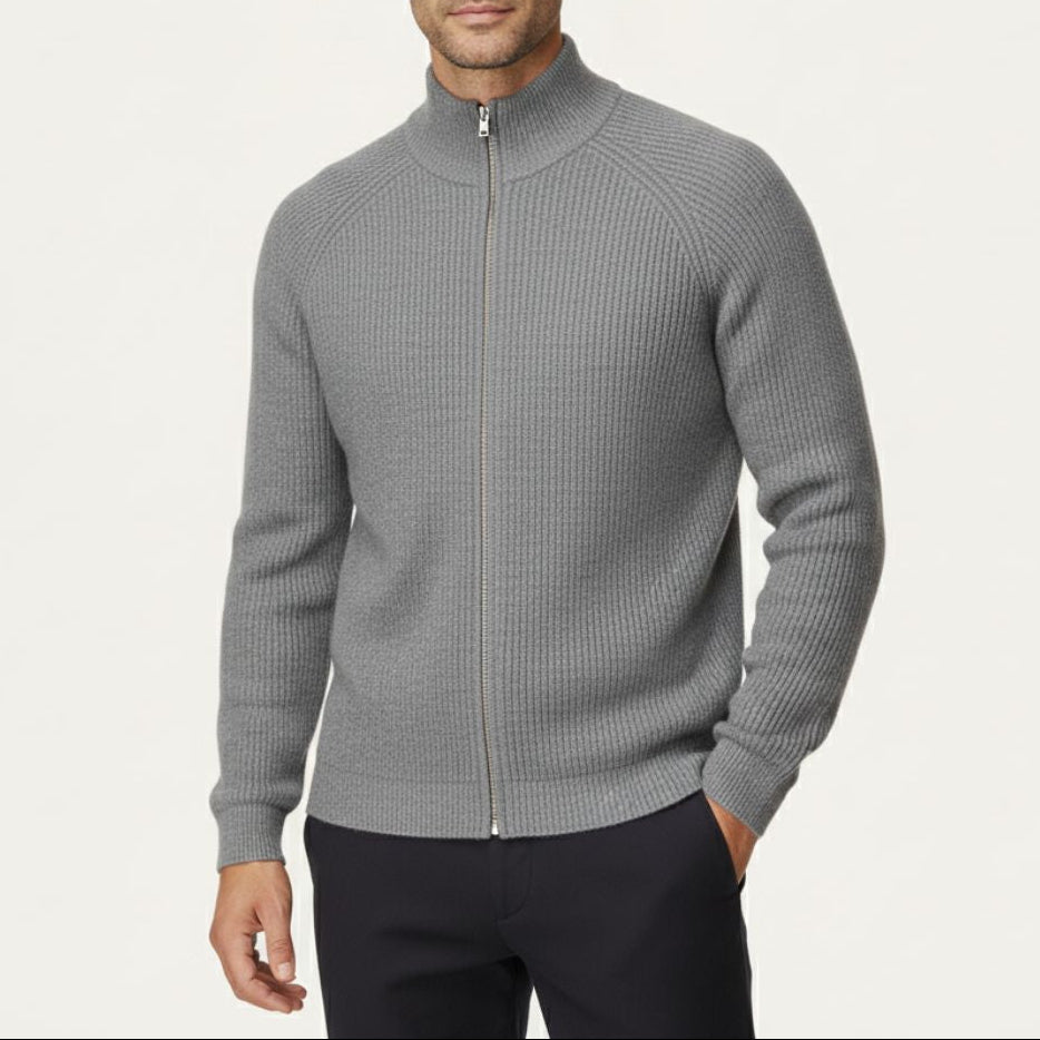 The Richmond Men’s Elegant Merino Wool Zip Up Cardigan-Cardigan