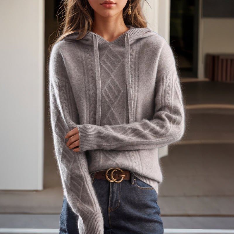 Jamie | Women's Cable Knit Hooded Pullover Sweater - Image 2