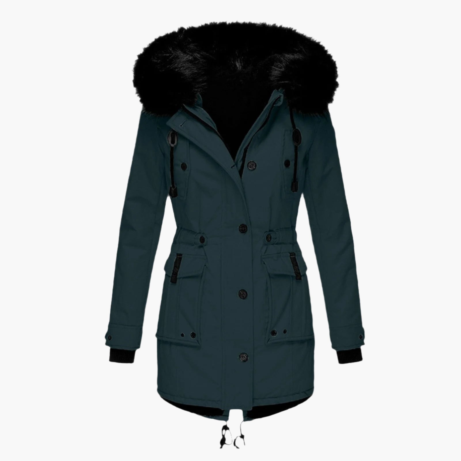 Women's Hooded Winter Coat with Faux Fur Hood Trim and Tailored Fit, Light Thermal Fill