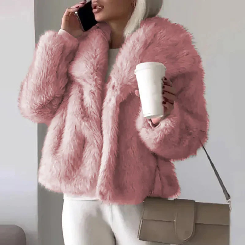 Faux Fur Jacket with Relaxed Fit and Hip-Skimming Length, Smooth Lining