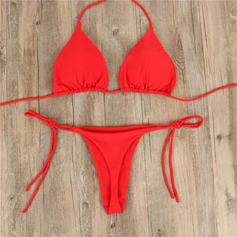 Womens Bikini Set with Adjustable Tie Closures and Minimal Silhouette