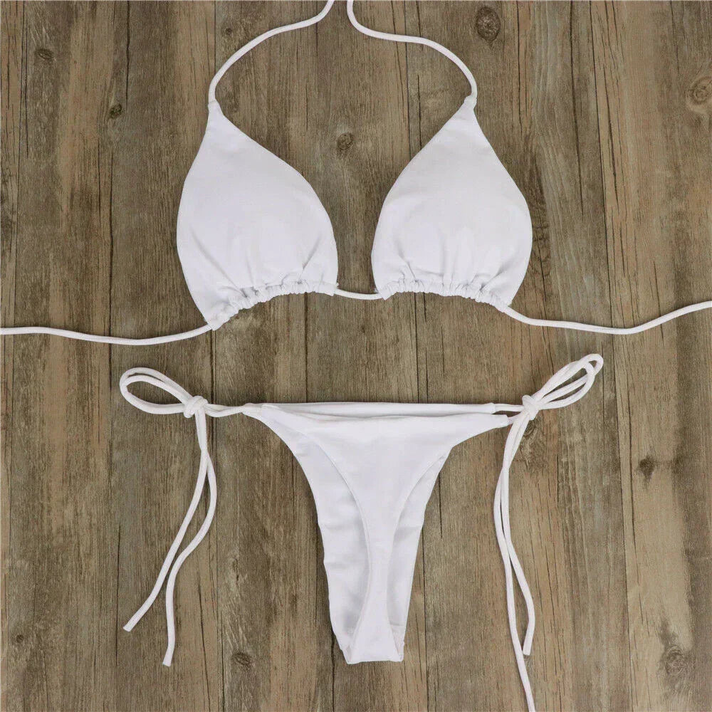 Womens Bikini Set with Adjustable Tie Closures and Minimal Silhouette