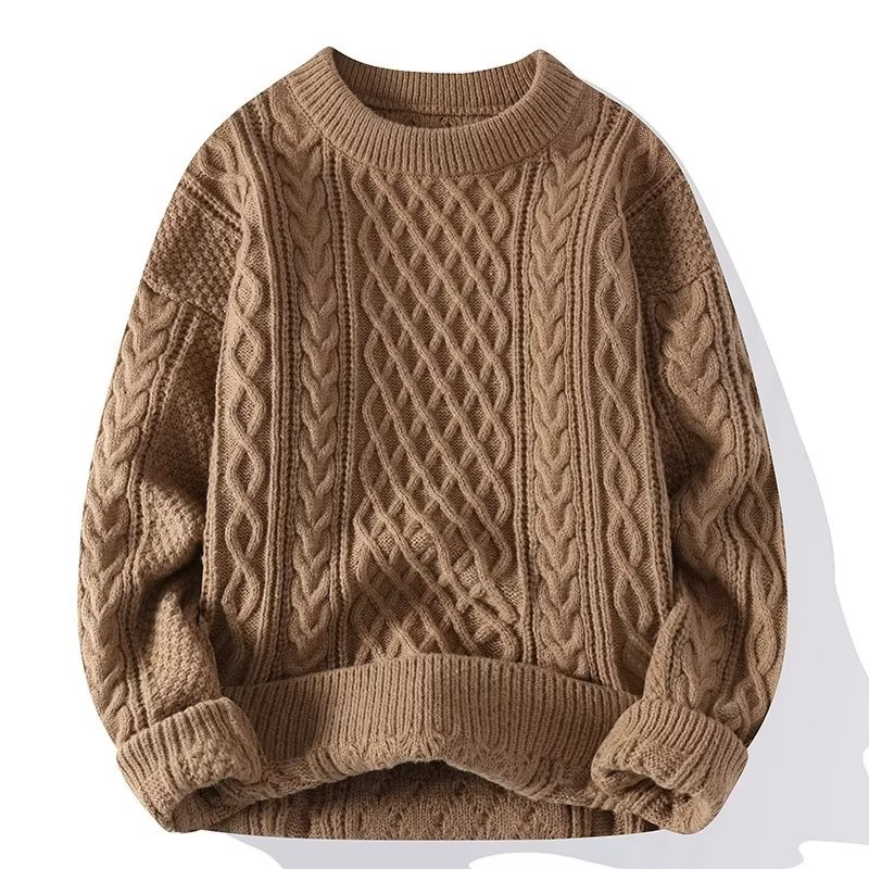Cable Knit Sweater with Chunky Fisherman Pattern and Crew Neck, Cream