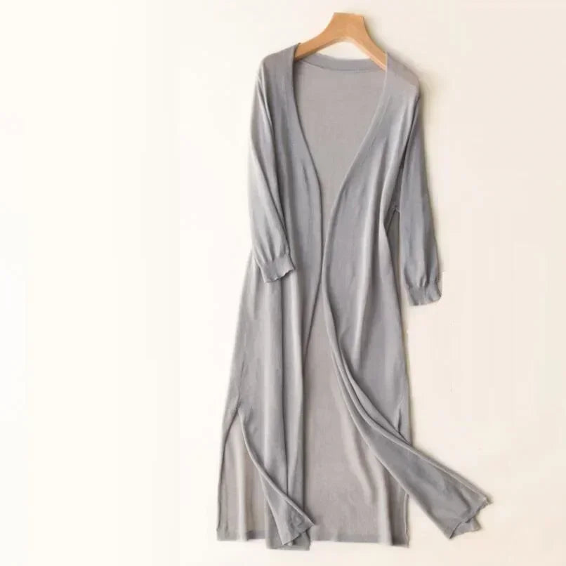 Longline Knit Cardigan with Open Front and Relaxed Fit for Women, Lightweight Layer