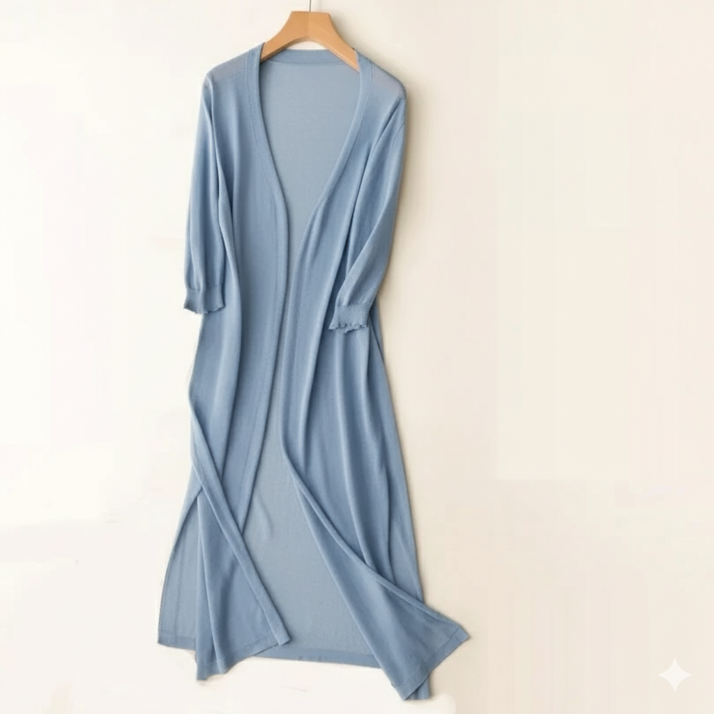 Longline Knit Cardigan with Open Front and Relaxed Fit for Women, Lightweight Layer