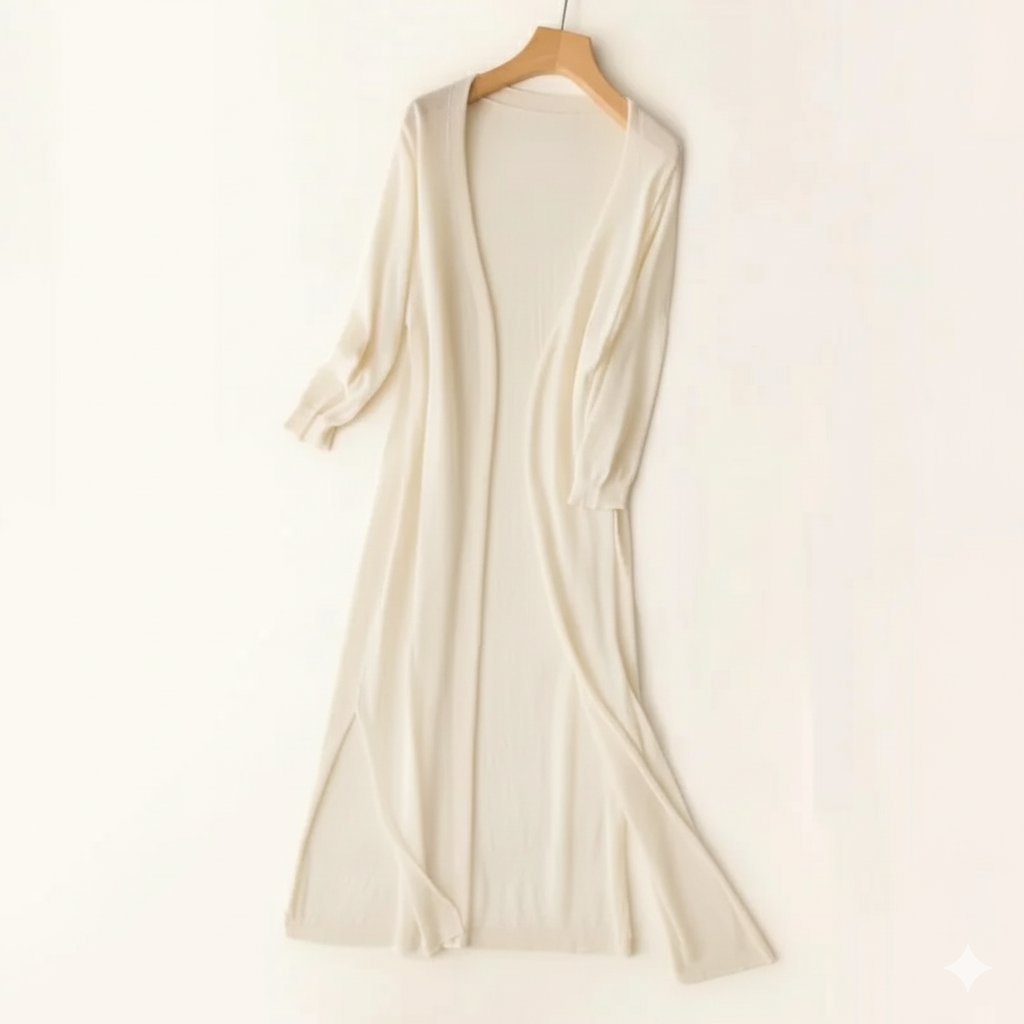 Longline Knit Cardigan with Open Front and Relaxed Fit for Women, Lightweight Layer