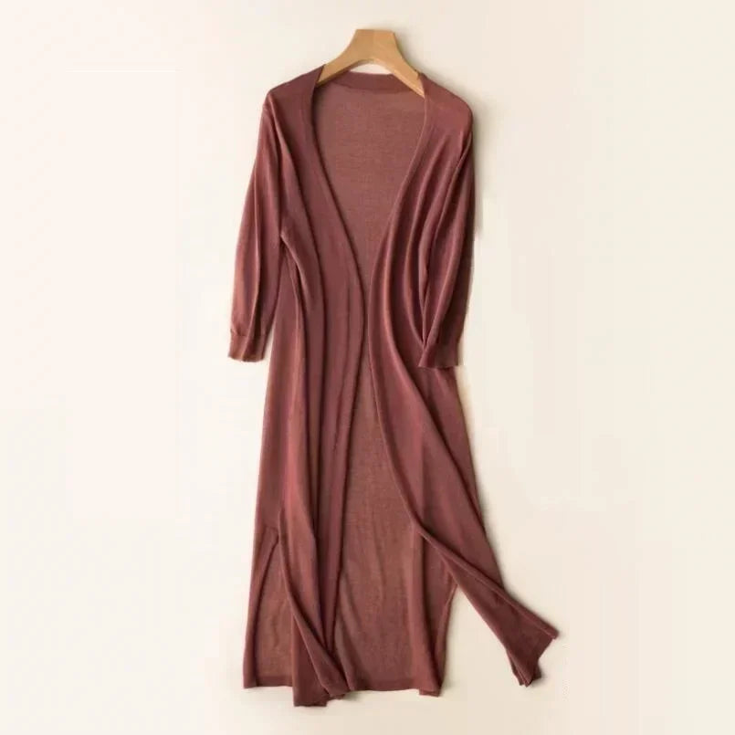Longline Knit Cardigan with Open Front and Relaxed Fit for Women, Lightweight Layer