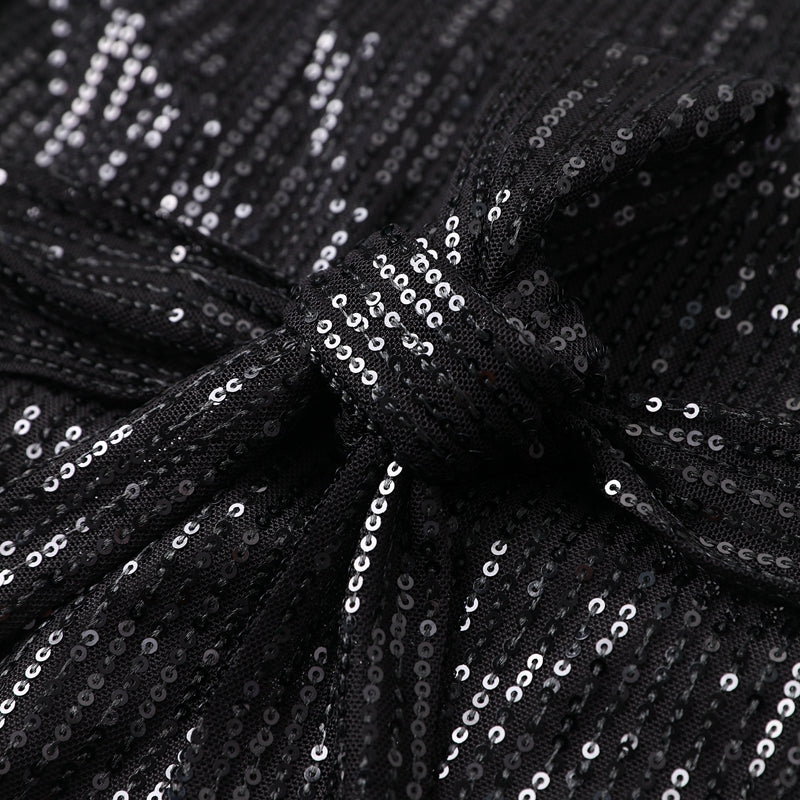 Sequin Mini Dress with Long Sleeves and Self-Tie Belt, Boat Neck