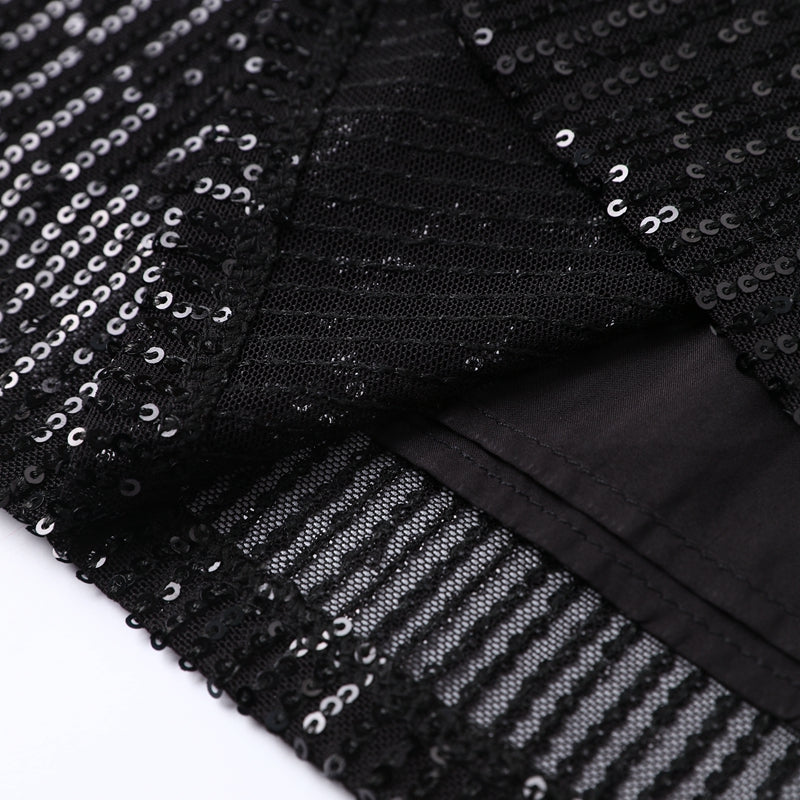 Sequin Mini Dress with Long Sleeves and Self-Tie Belt, Boat Neck