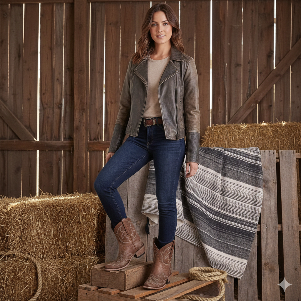 Embroidered Western Boots with Pointed Toe and Stacked Heel