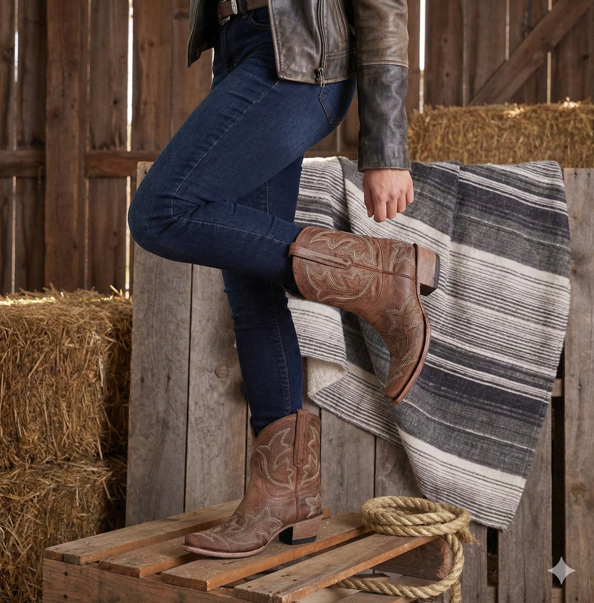 Embroidered Western Boots with Pointed Toe and Stacked Heel