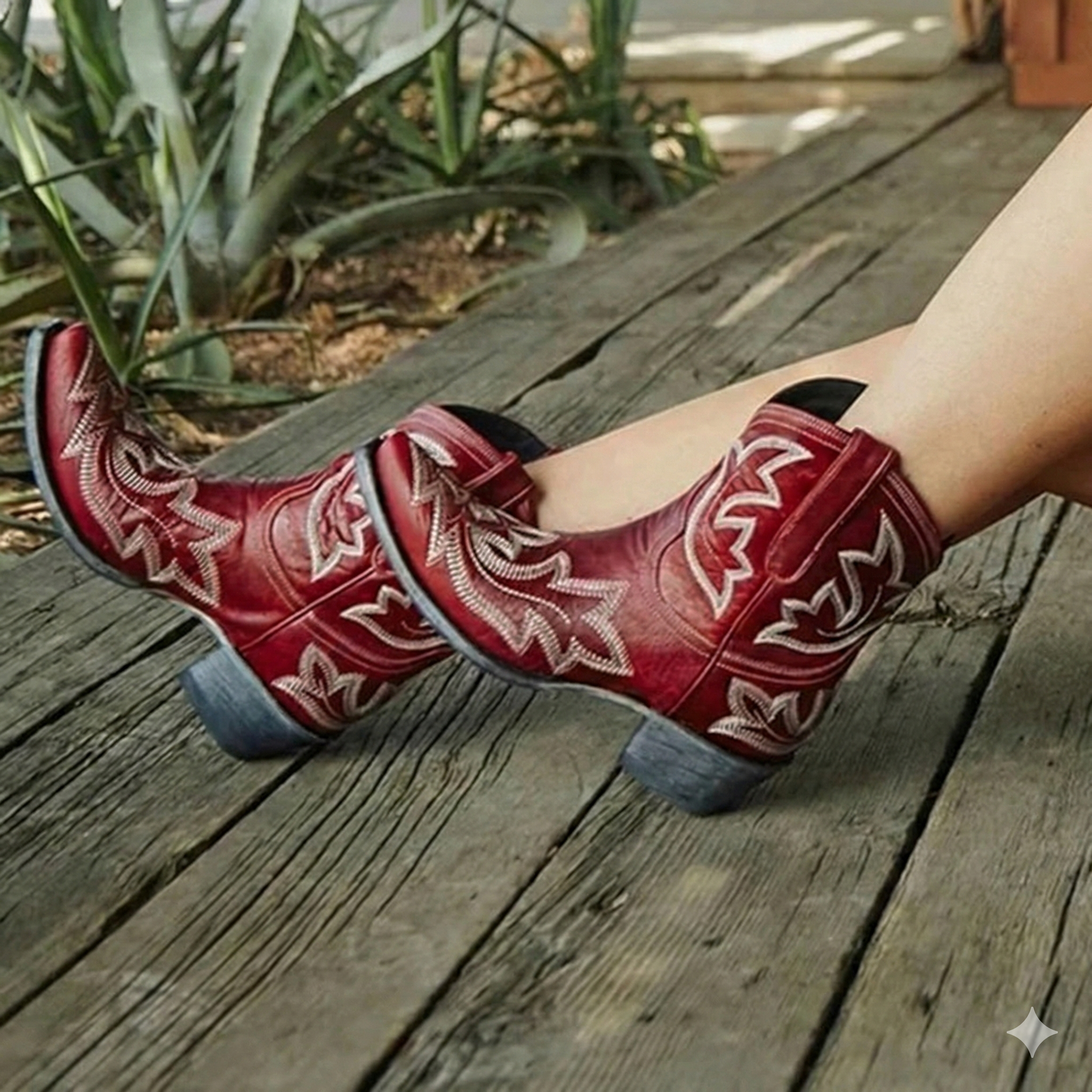 Embroidered Western Boots with Pointed Toe and Stacked Heel