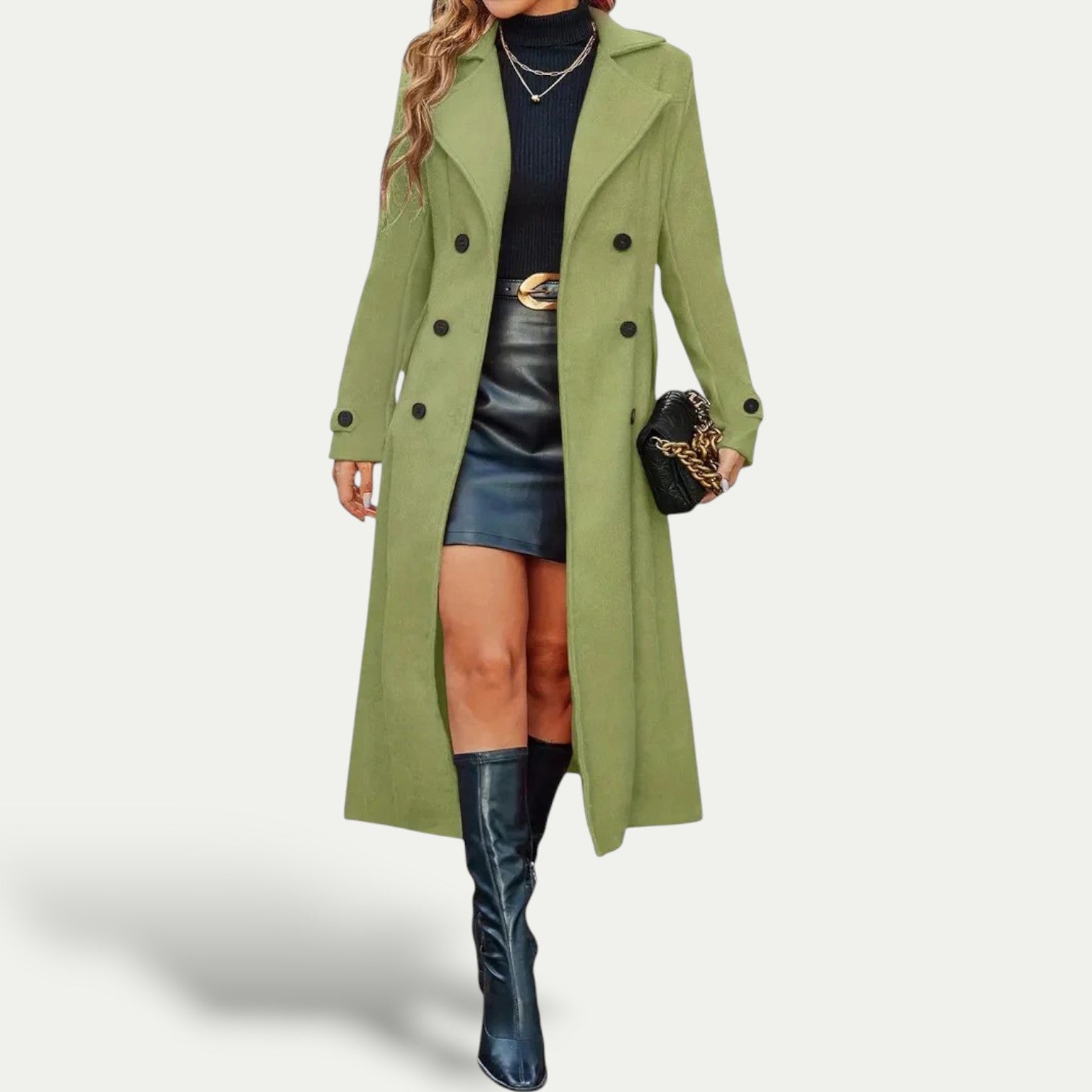 Double-Breasted Longline Coat, Structured Shoulders for Women