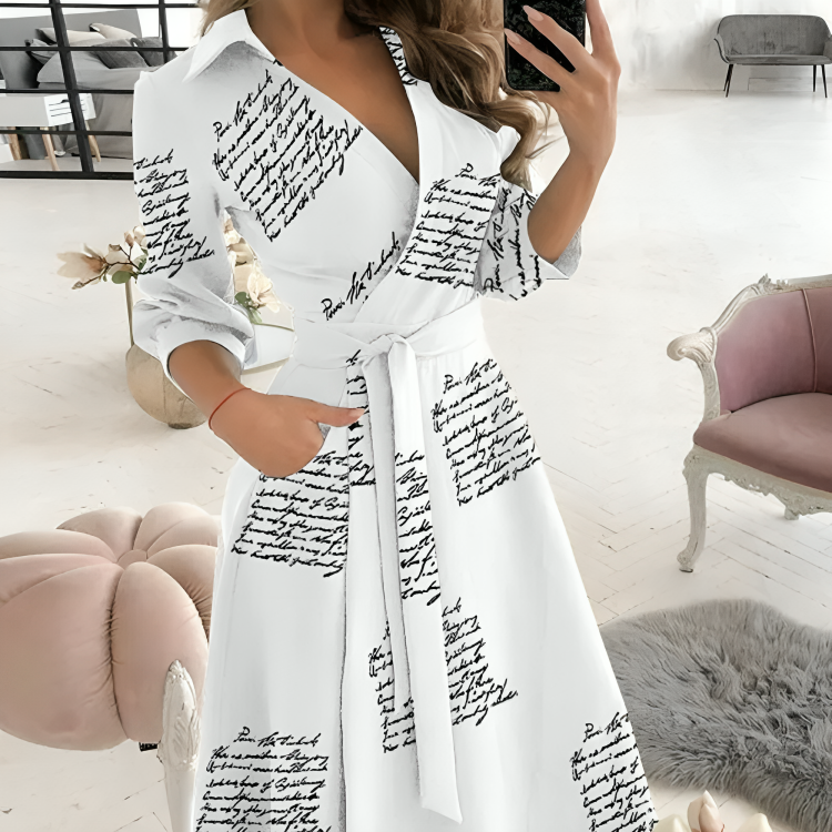Women's Wrap Midi Dress with V-Neck and Adjustable Tie Belt