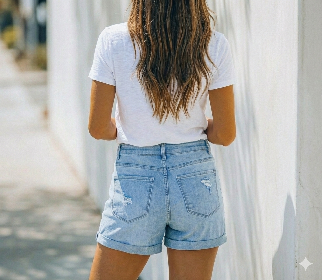 Denim Jorts with Button-Fly and Mid-Thigh Cut for Women, Relaxed Cotton Blend