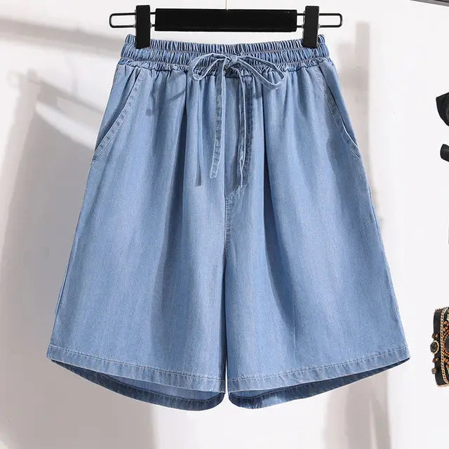 Wide Leg Shorts for Women with Stretch Waistband and Relaxed Fit, Cotton Blend