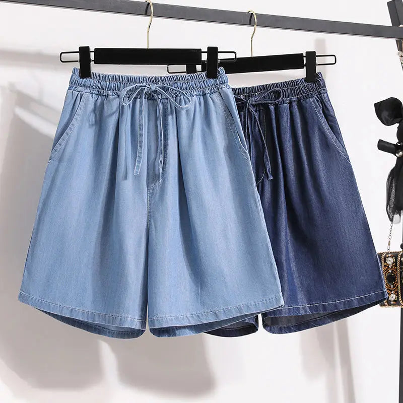 Wide Leg Shorts for Women with Stretch Waistband and Relaxed Fit, Cotton Blend