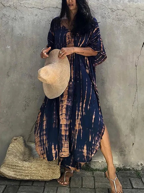 Tie Dye Maxi Dress with Relaxed Fit and Lightweight Breathable Fabric, Boho