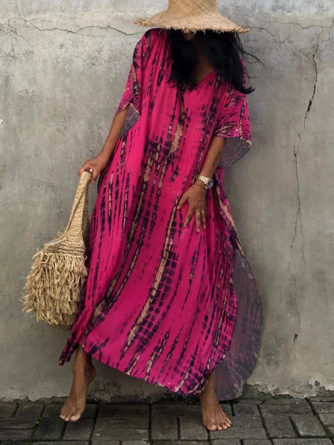 Tie Dye Maxi Dress with Relaxed Fit and Lightweight Breathable Fabric, Boho