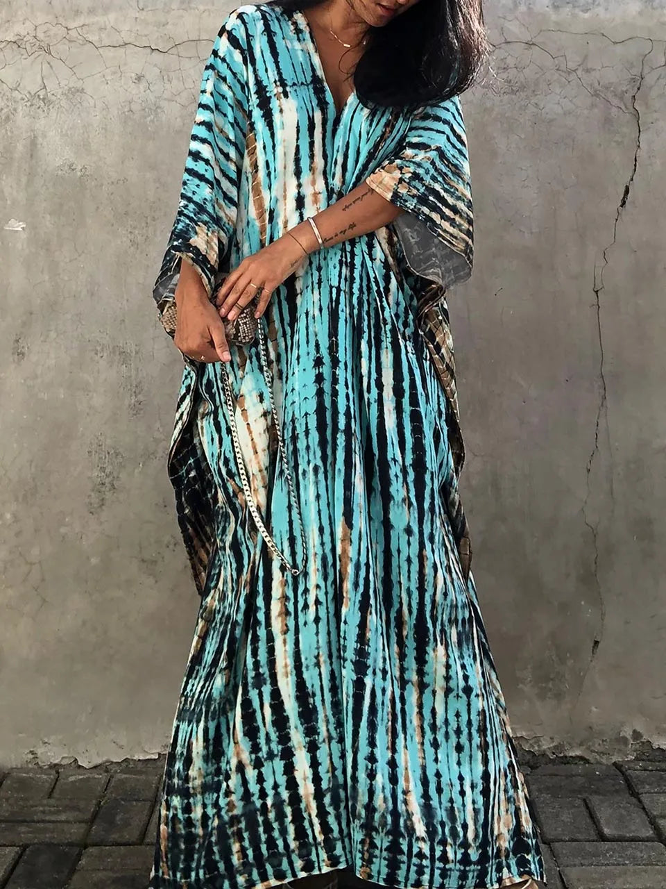Tie Dye Maxi Dress with Relaxed Fit and Lightweight Breathable Fabric, Boho