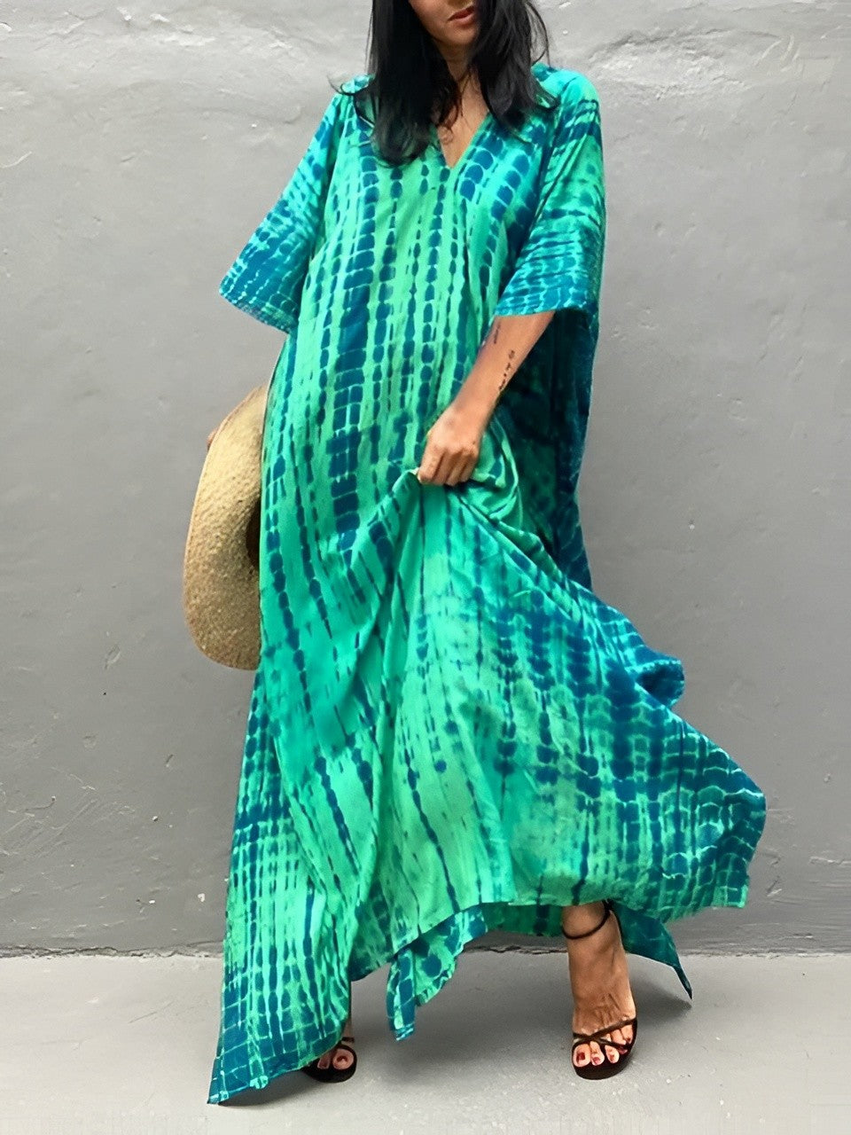 Tie Dye Maxi Dress with Relaxed Fit and Lightweight Breathable Fabric, Boho