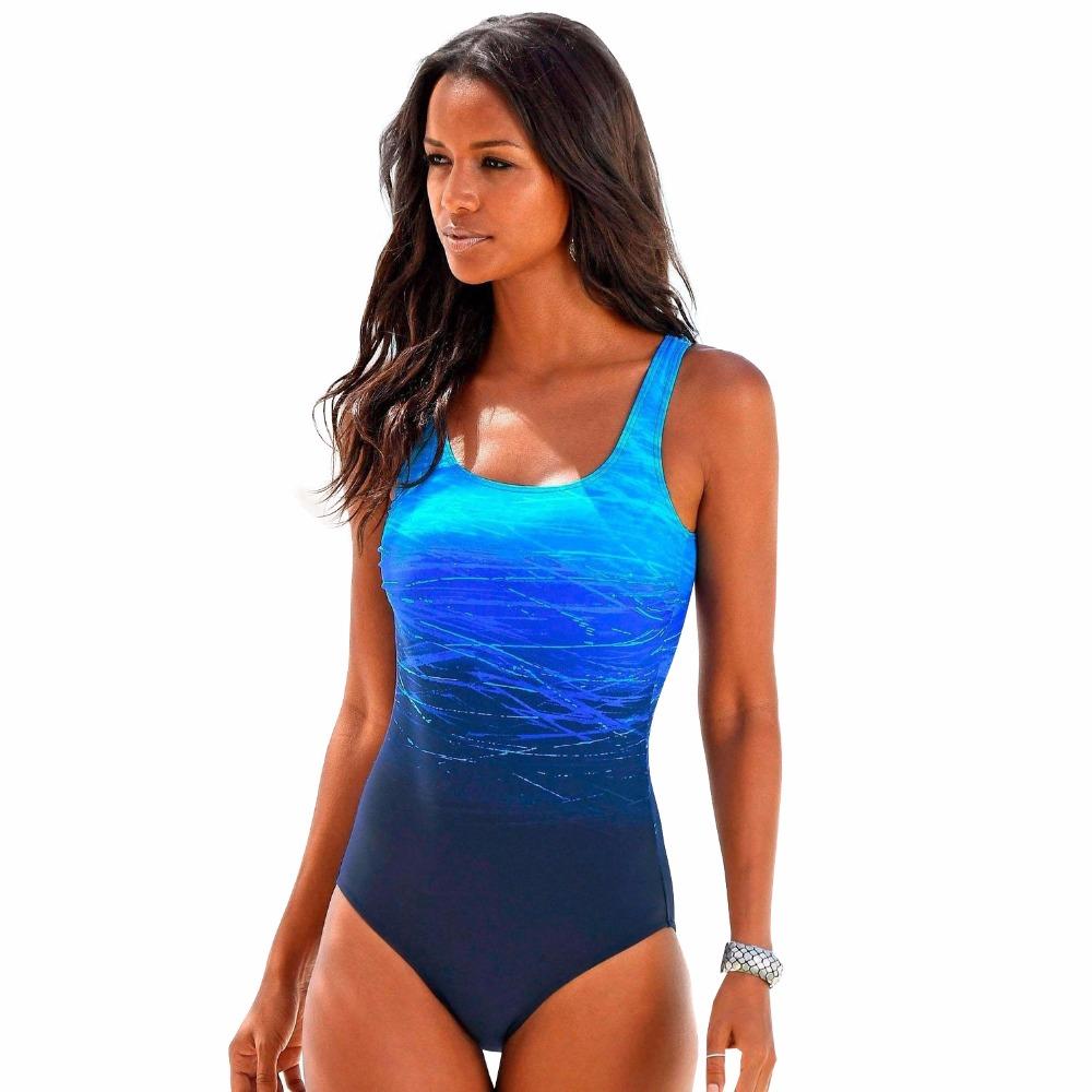 Women's One-Piece Swimsuit with Ombre Gradient and Scoop Neck, Fully Lined