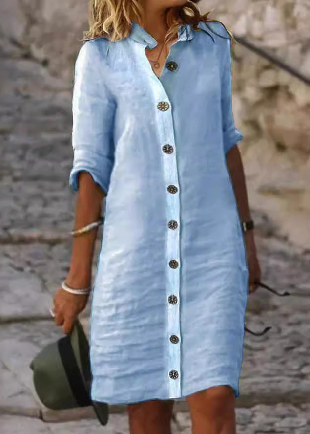 Shirt Dress with Button Front and Half Sleeves, Relaxed Straight Fit