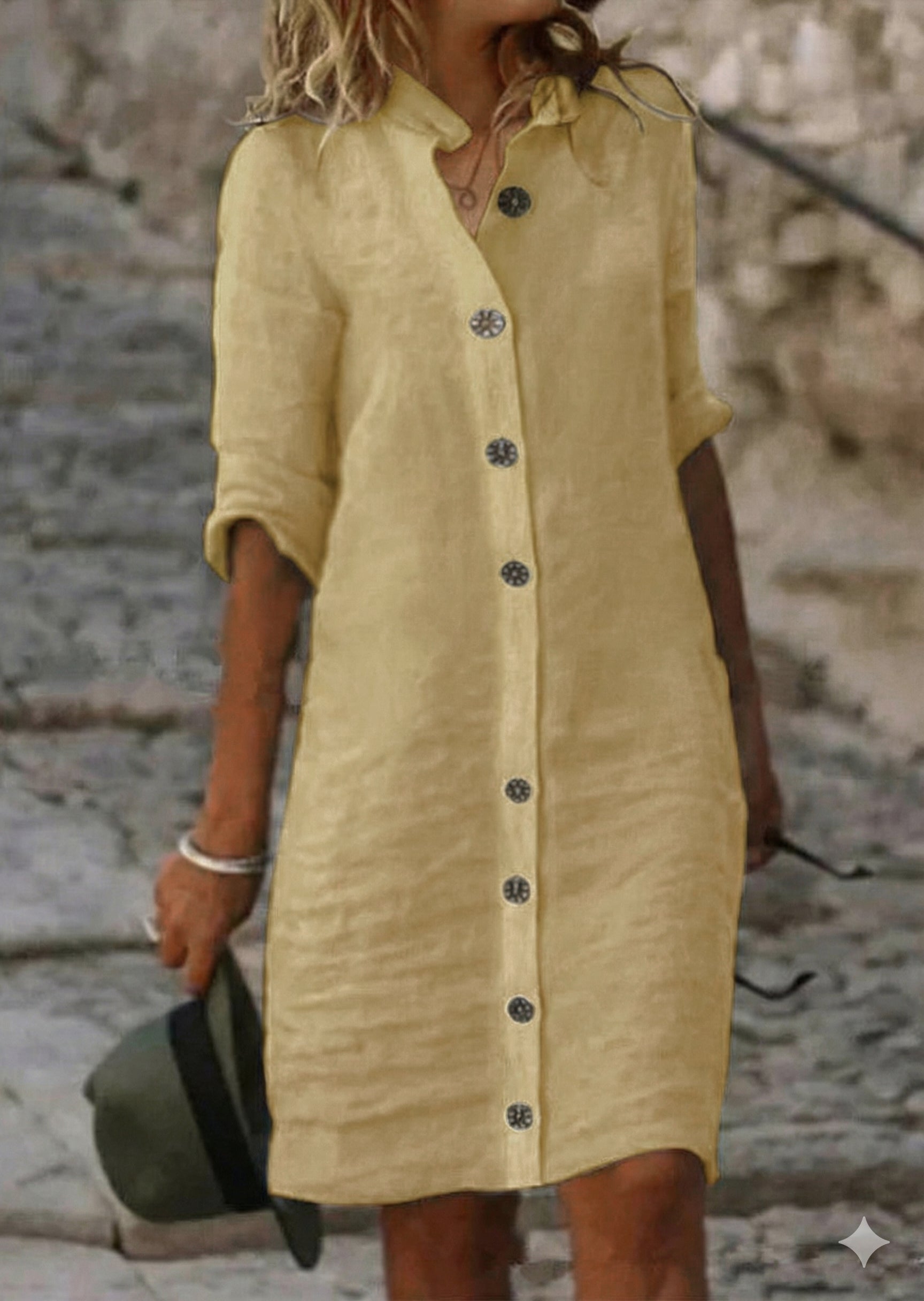 Shirt Dress with Button Front and Half Sleeves, Relaxed Straight Fit