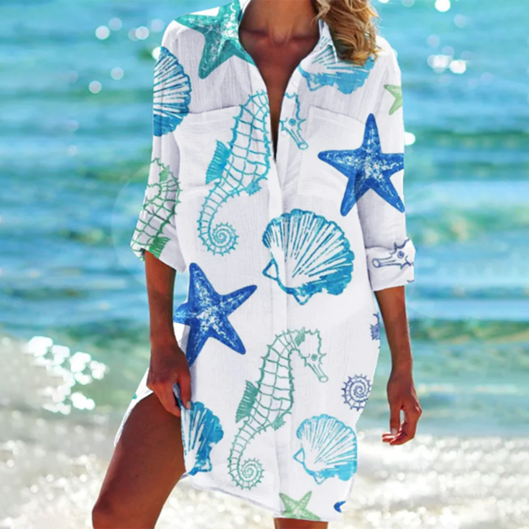Shirt Dress with Tie-Dye Print and Button-Down Front, Lightweight Breathable Fabric