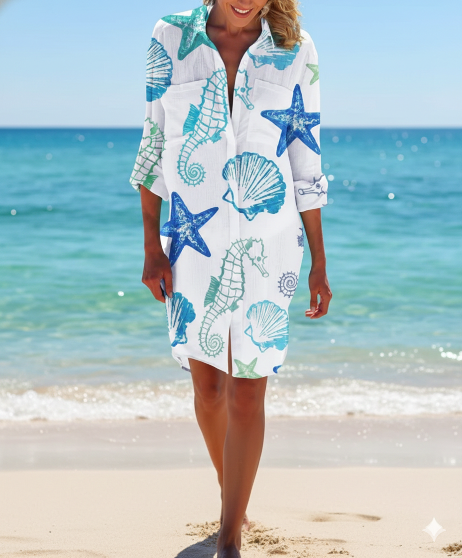 Shirt Dress with Tie-Dye Print and Button-Down Front, Lightweight Breathable Fabric