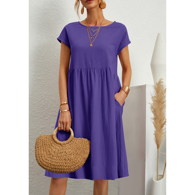 Women's Midi Dress with Lightweight Breathable Fabric and Relaxed Fit, Mid-Calf Length