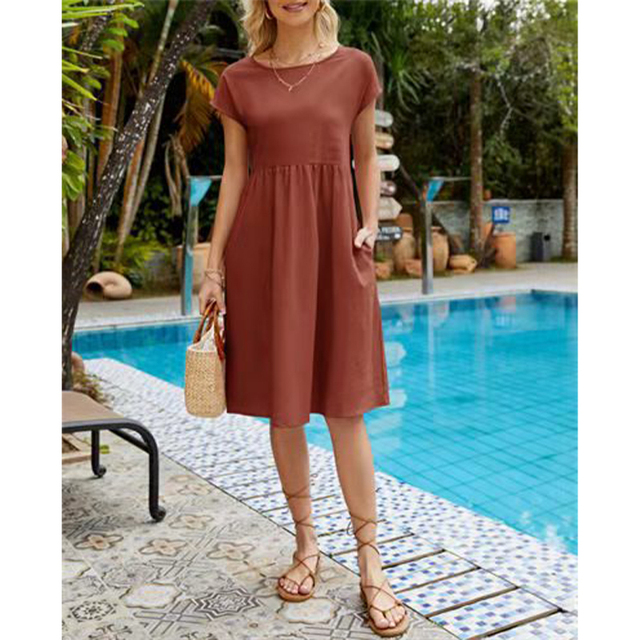 Women's Midi Dress with Lightweight Breathable Fabric and Relaxed Fit, Mid-Calf Length