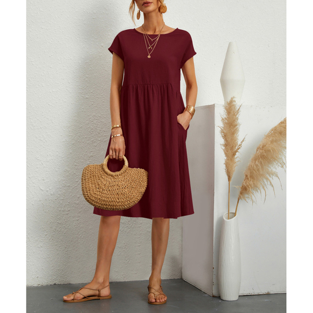 Women's Midi Dress with Lightweight Breathable Fabric and Relaxed Fit, Mid-Calf Length